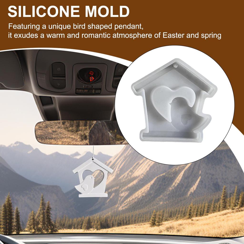 Birdhouse Casting Mold Easter Bird Ornament Casting Silicone Mold Spring Holiday Ornament Heart Pattern Bird House Pendant Mold