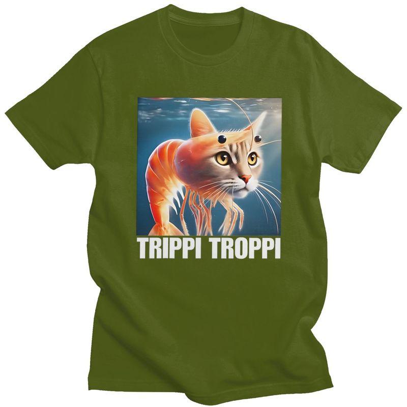 Trippi Troppi Italian Brainrot Cat Fish Meme Tshirt for Men Short Sleeves Tee Shirt Streetwear Summer Pure Cotton Tee Tops