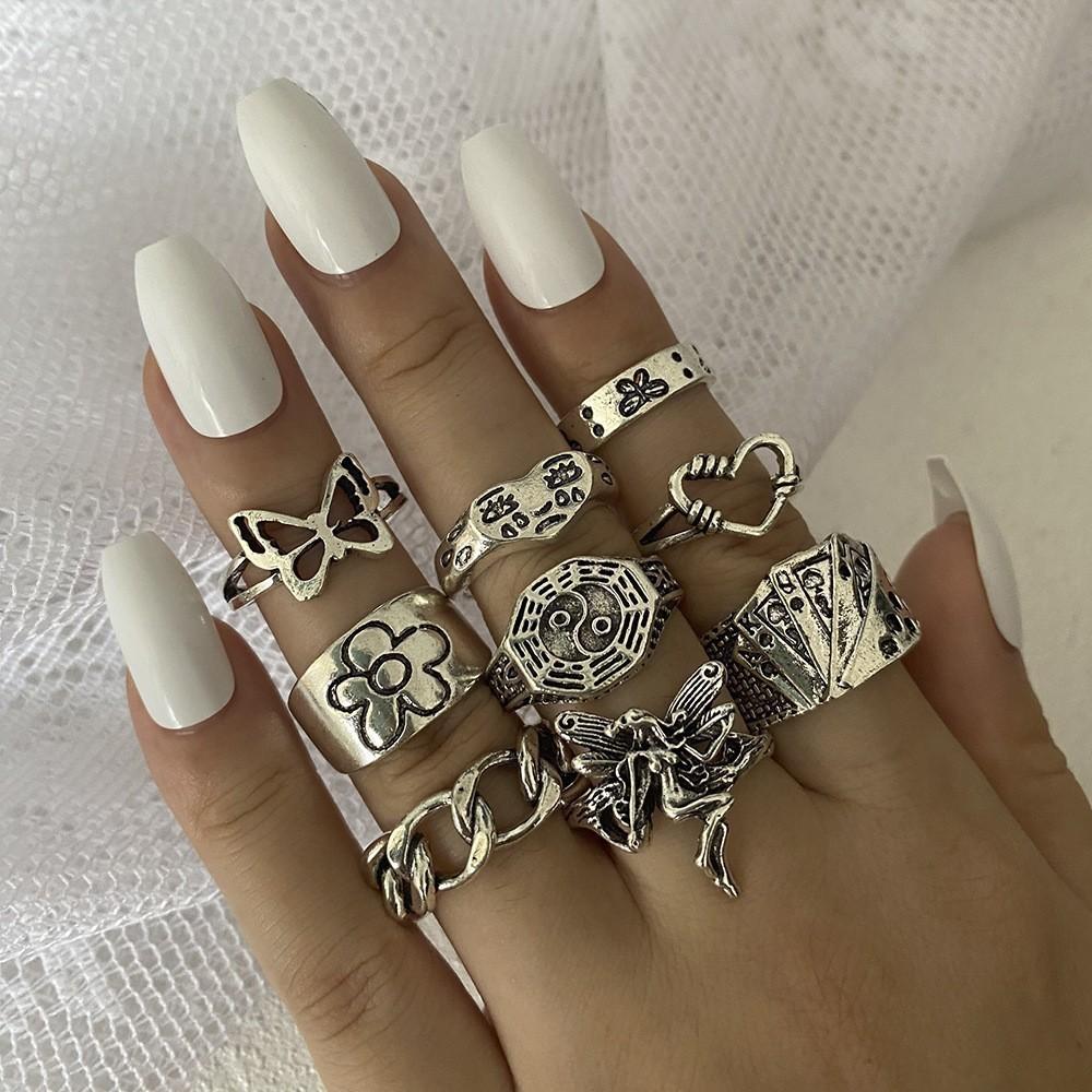 New dark hip-hop skull spider card exaggerated retro ring 24-piece set punk ring jewelry