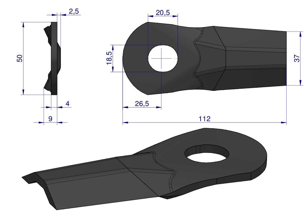 Nóż. Nożyk Kosiarka Gięty 112X50X4Mm Otwór 18.5X20.5 Zastosowanie 5684000 Kuhn Waryński ( Sprzedawane Po 25 )