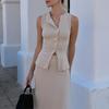 Elegant Maxi Skirt Two-piece Set Women's Sleeveless Knitted Deep O Neck Tops Slim Skirt Set 2025 Fashion Casual Skirt Sets