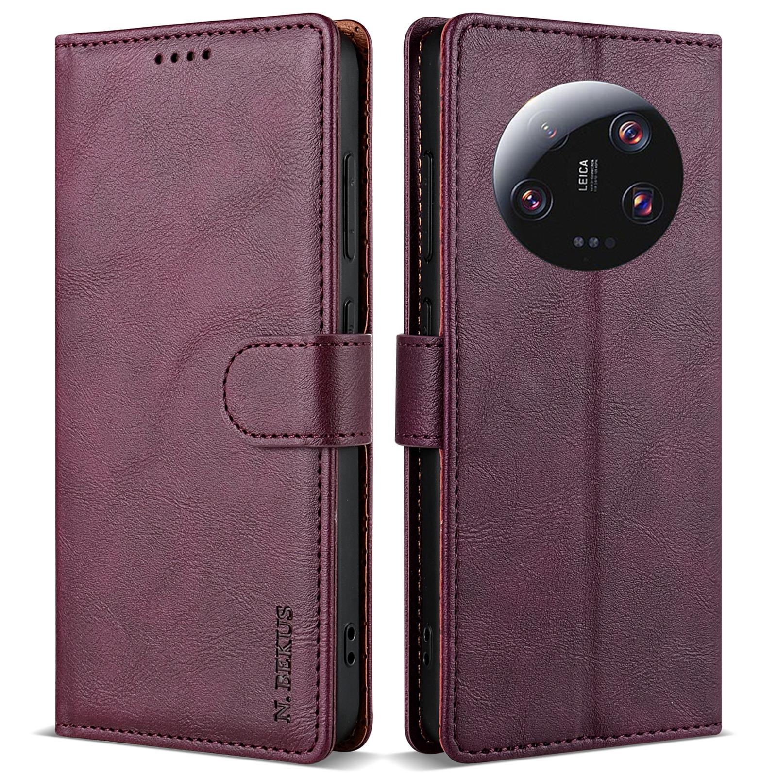 

For Xiaomi 13 Ultra Case Wallet Card Slots Leather Phone Cover Wine Red