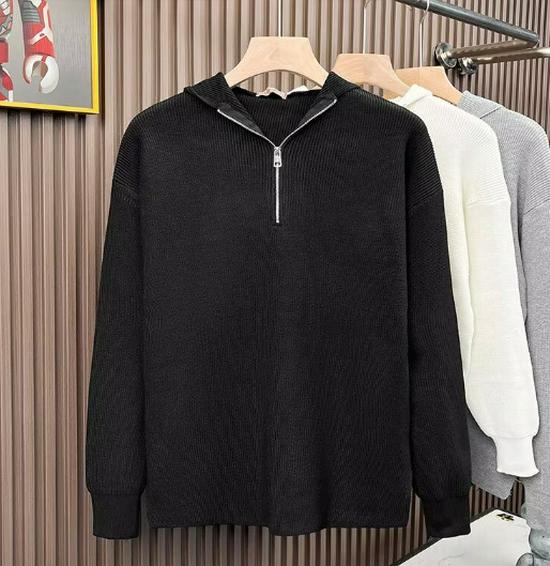 Men's Winter Half-Zip Hooded Knitwear: Trendy Loose Fit Sweater for Couples