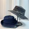 Dame Denim Bøttehatt Ensfarget Sommer Solbeskyttelse Hatt Bred Brett Fiskehatt for Utendørs Reise Strand