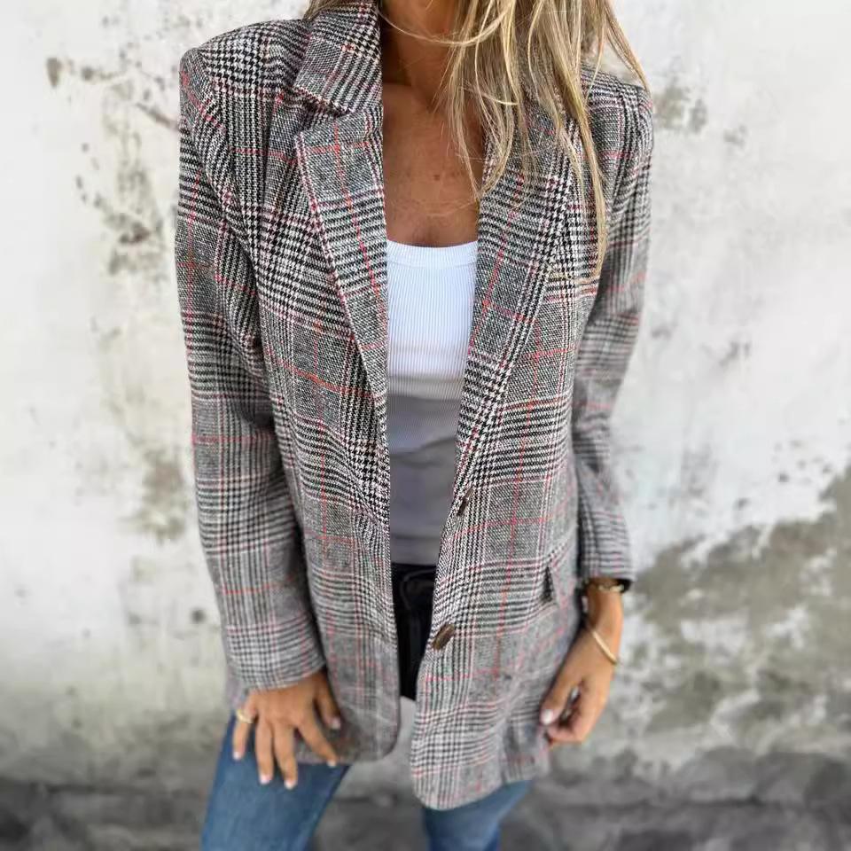 

Autumn and Winter Jacket for Women Casual Fashion Retro Houndstooth Lapel Suit 5XL чорний