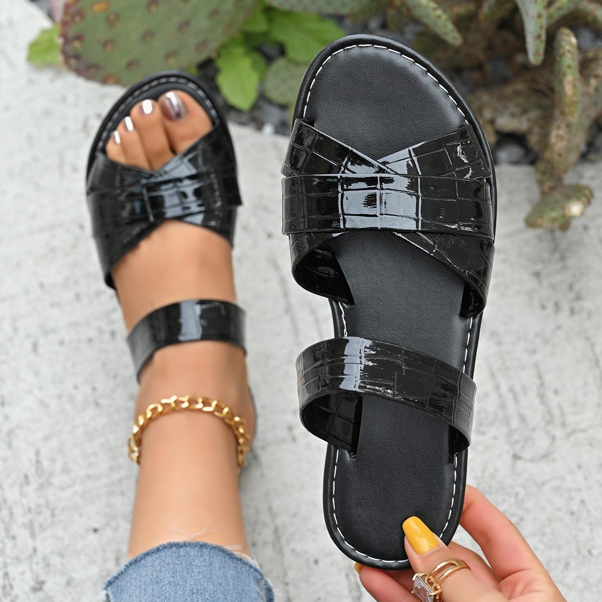 

Plus Size Women s Sandals Roman Cross Strap Flat Summer Slides Wide Width Comfortable Beach Slippers 43 чорний