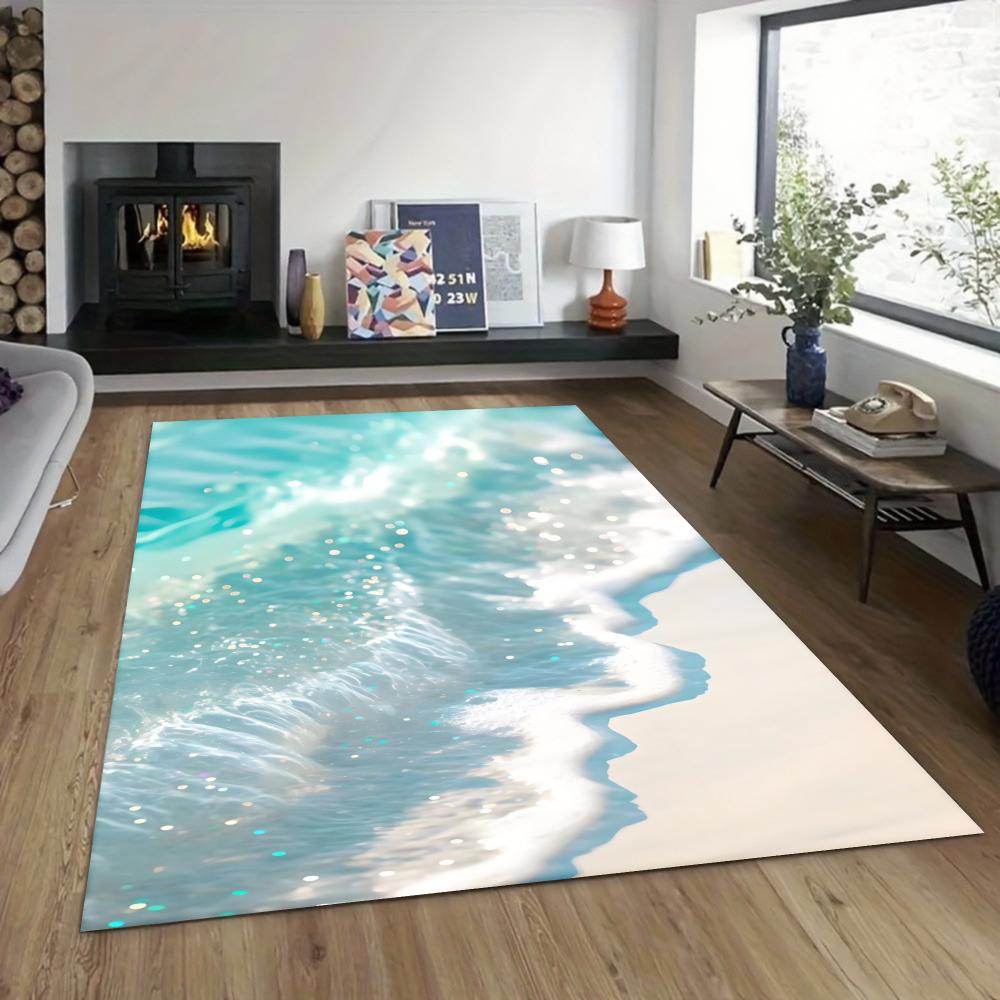 Summer Beach Wave Area Rug Coastal Ocean Home Decor Carpet Soft Non-slip Floor Mat for Living Room Bedroom Hallway