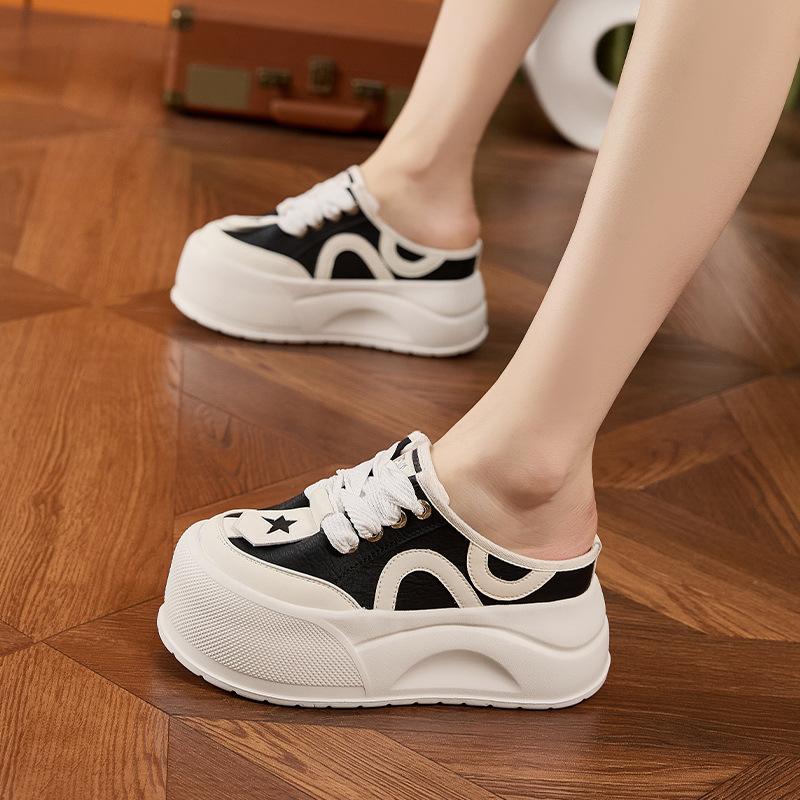 Platform slippers women's summer outer wear sandals 2025 new inner height increase women's shoes casual versatile bag head half drag white shoes