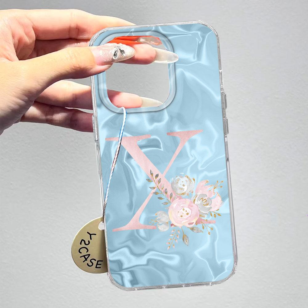 Pink Bule Couple A-Z Letter Flower Shockproof Phone Case For Xiaomi Redmi Note 12 10 8 9 Pro 10S 9s Silicone Shell Back Cover