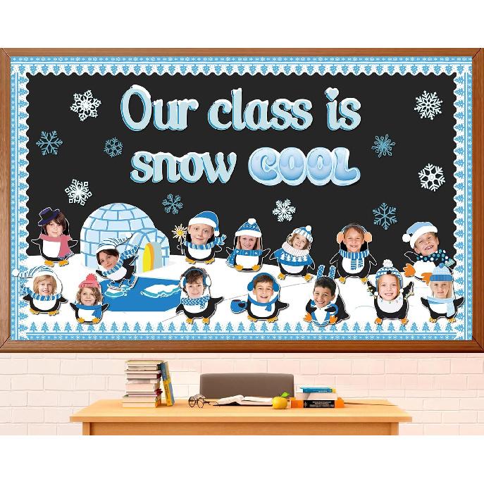 Зимний Пэнгу Фото DIY Набор для Украшения Доски Объявлений Зимняя Снежинка Классная Доска Объявлений Пэнгу Катается по Льду Вырезки из Бумаги для Праздничной Школы