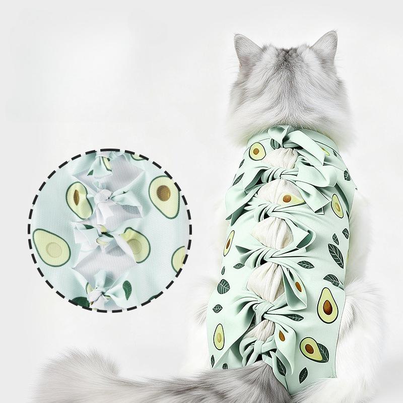 Avocado-Print Katzen-Genesungsanzug Atmungsaktiv Anti-Leck Chirurgieanzug für Katzen Kätzchen