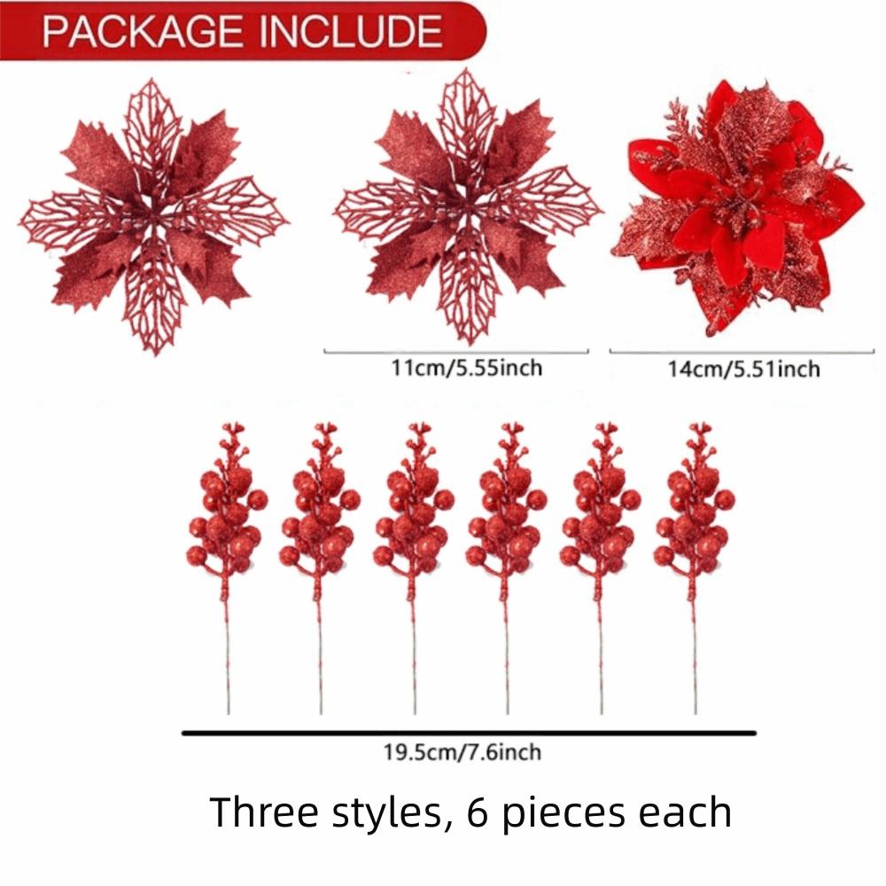 A Set Three Floors Artificial Flowers Sequins Glitter Berry Bouquet Multiple Colors Available Sparkling