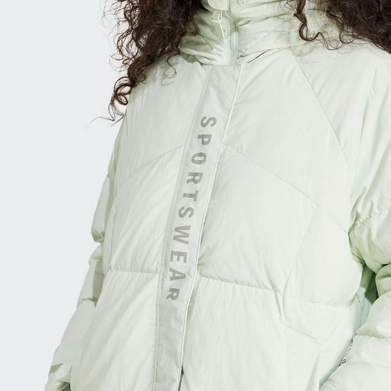 Adidas Sportswear Logo Pattern Casual Warm Hooded Down Jacket Women Outerwear Mint-Green JM4619