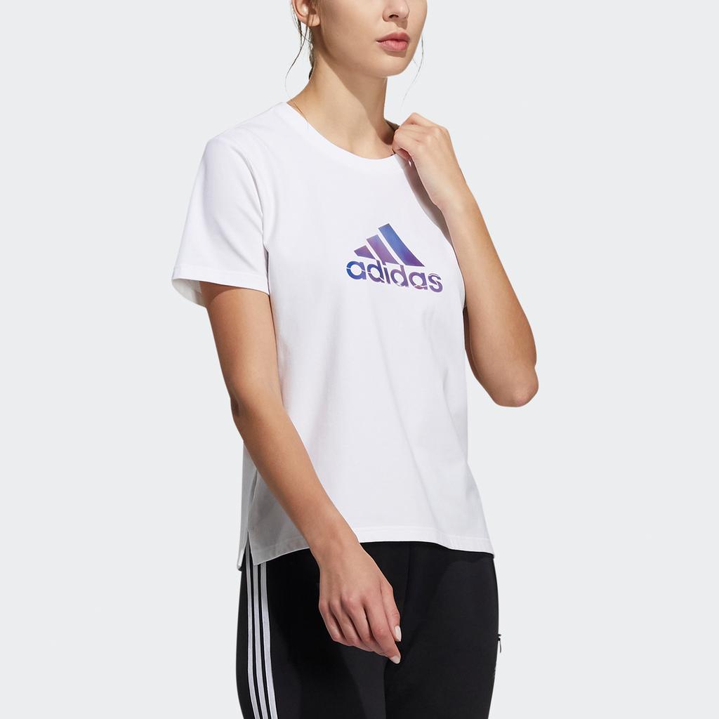 adidas Gradient Logo Print Sports Crew Neck Short Sleeve T-Shirt Women Tops White H09748