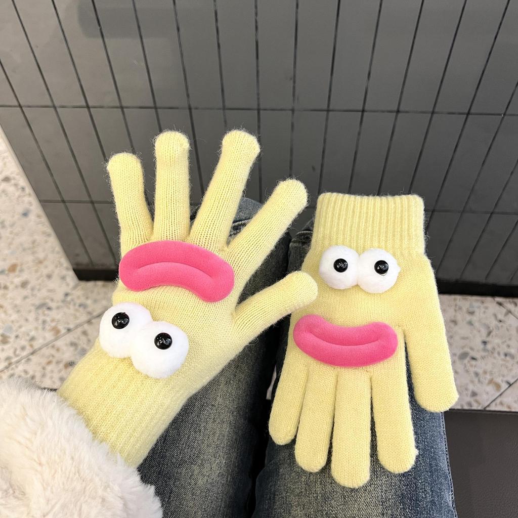 Gloves for Women In Winter  New Cute  Funny Ugly  Cute  Warm and Velvet Knitted Gloves for Cycling In Winter Cold and Cold