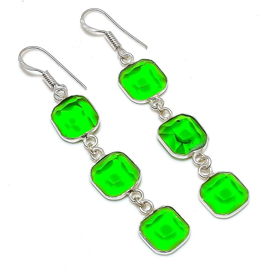 

Серьги из стерлингового серебра 925 пробы с натуральным драгоценным камнем перидот 2,56 дюйма O3n57