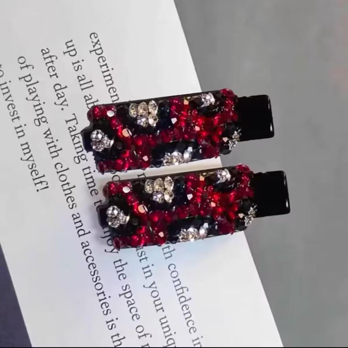 Iridescent Rhinestone Korean-Japanese Hair Clip – Side Bangs & Duckbill Style