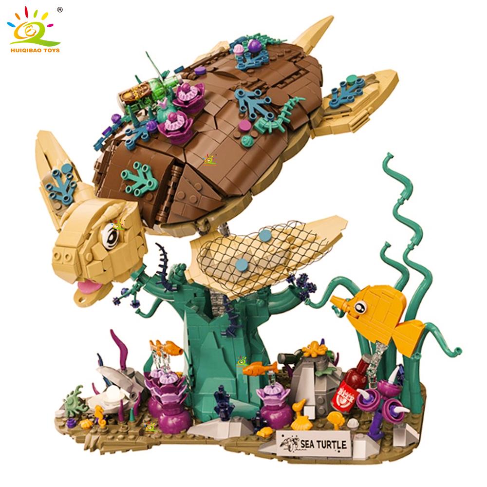 Non-Toxic 1271Pcs Moc Sea Turtle Fish Model Building Block Animal Series Brick Construction Toy For Children Desk Home Decoration