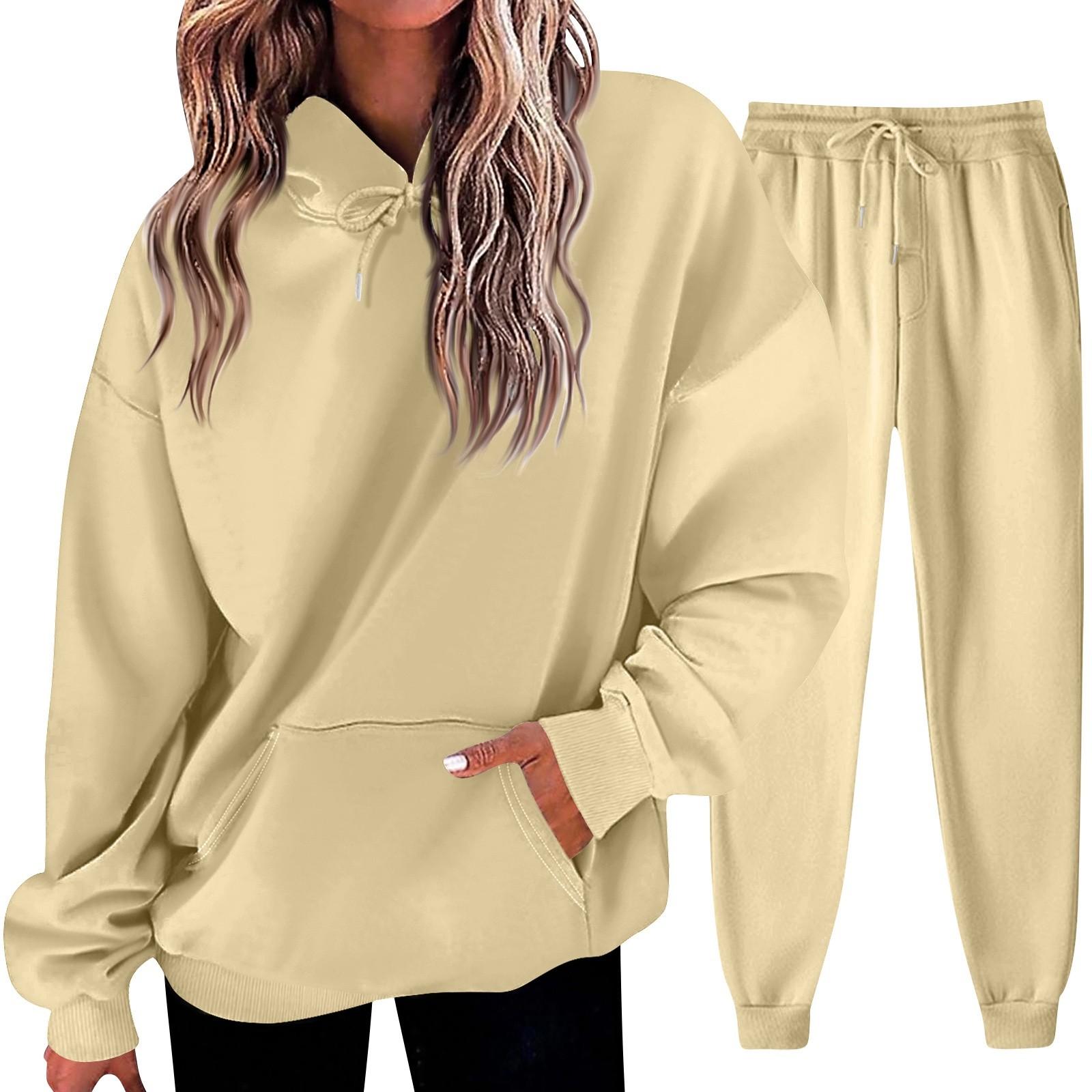 

Women s Solid Color Sweatshirt Set (sweatshirt + Sweatpants) S бежевий