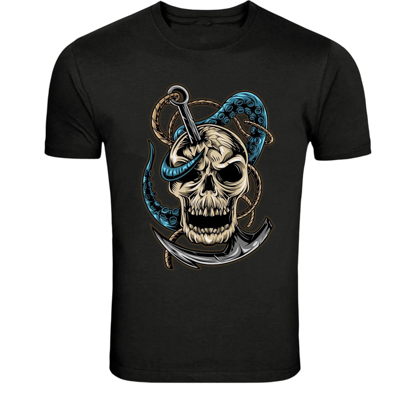 Pirate Skull Anchor Octopus T-Shirt - Nautical Sea Monster Graphic XXXL