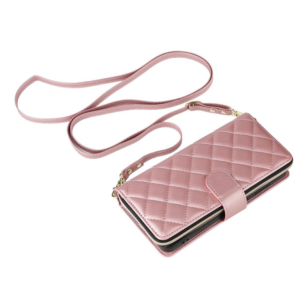 For Samsung Galaxy S25/S24 Case Zipper Wallet Rhombus PU Leather Crossbody Phone Bag