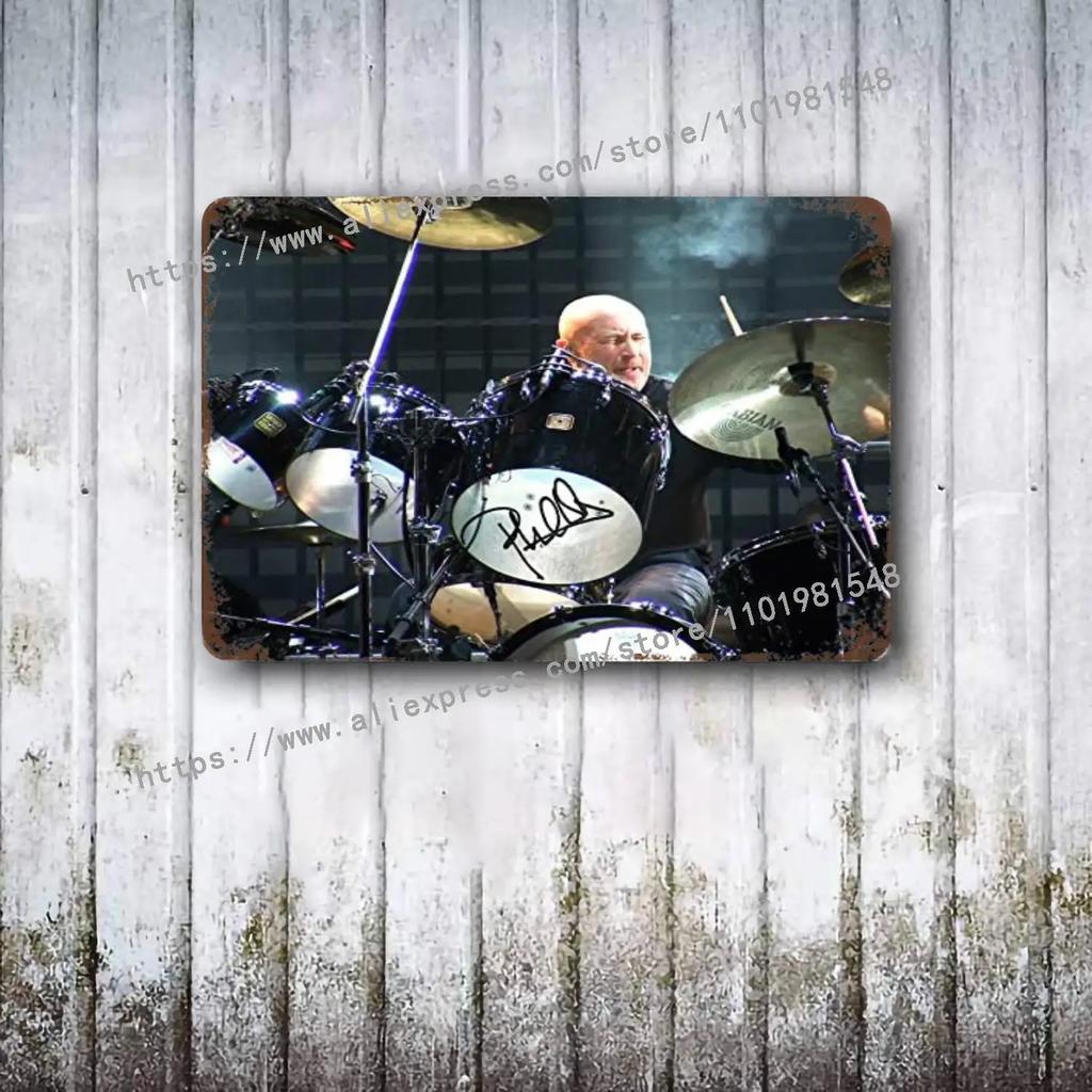 Phil Collins Drummer Metal Decor Poster Vintage Tin Sign Metal Sign Decorative Plaque for Pub Bar Man Cave Club Wall Decoration