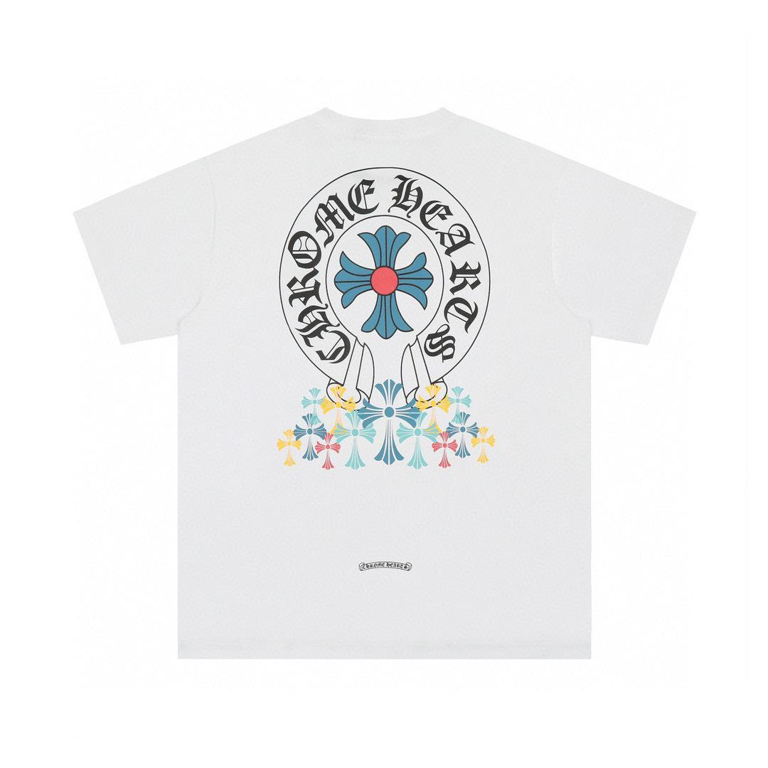 

D61 CHROME HEARTS 2026 Summer New High Quality Cotton Round Neck Loose Large Size Men s and Women s T-shirt Couple T-shirt XL білий