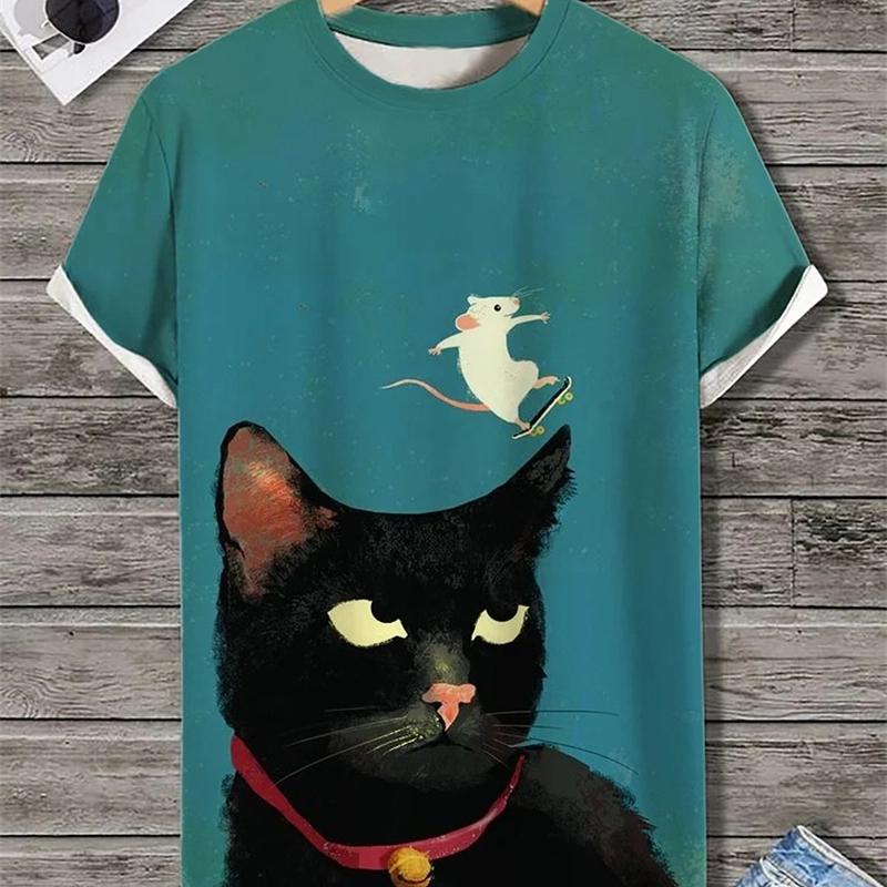

Модные мужские футболки с 3D-принтом «Кошка», летняя повседневная футболка с круглым вырезом и коротким рукавом с рисунком «Кошка», трендовая уличная футболка большого размера 3XL