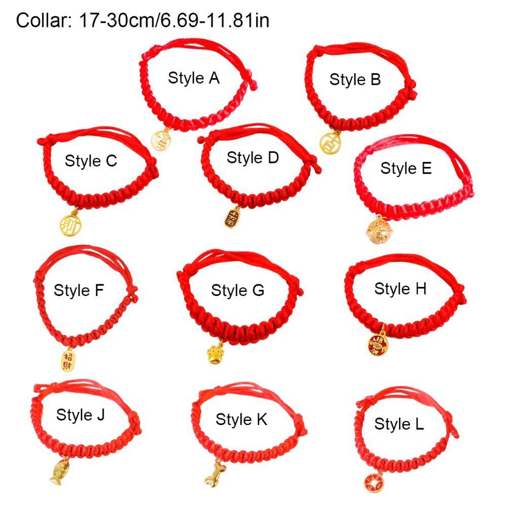 Chinese Style Red Rope Braided Cat Collar Adjustable Fortune Bell Cat Collar  For Cats Puppy