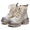 Mode GKTINOO Frühling Sommer Aushöhlen Damen Damen Mokassins Reißverschluss Weich Mode Sandalen Plateau Schuhe Damen Echtes Leder Stiefeletten