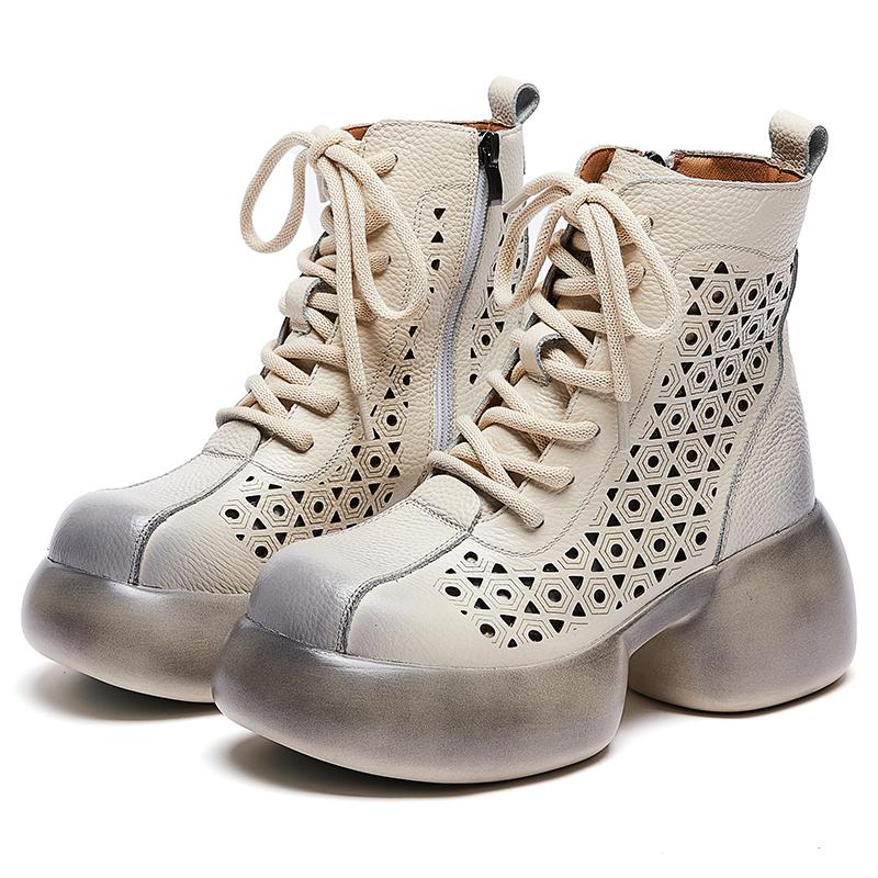 Mode GKTINOO Frühling Sommer Aushöhlen Damen Damen Mokassins Reißverschluss Weich Mode Sandalen Plateau Schuhe Damen Echtes Leder Stiefeletten