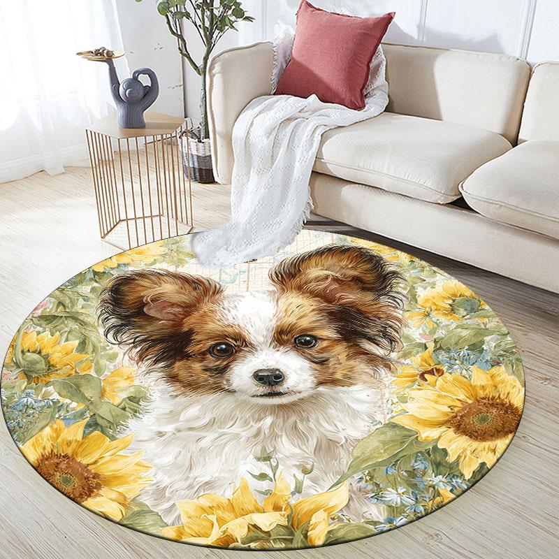 Butterfly Dog Pattern Round rug,Carpet Rug for Living Room Bedroom Playroom ,Non-slip Floor Mat,Holiday Gifts and Birthday Gifts.