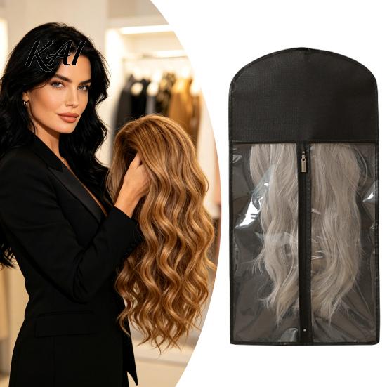 Breathable Wig Storage Holder Hanging Bag with Hook, Non-woven Fabric Dust-proof Home Hair Accessory Protector, Space Saving Portable Zipper Case for