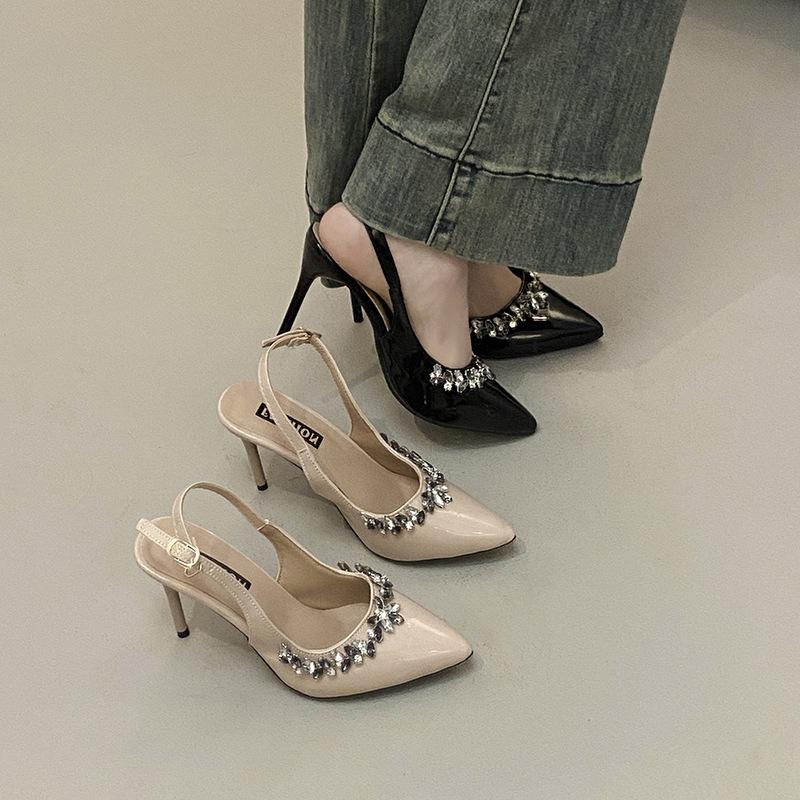 

Цепочка со стразами, сандалии с головкой сумки, женские модели начала весны, новые модели с юбками, тонкий каблук, туфли-лодочки на высоком каблуке 40 абрикосовый