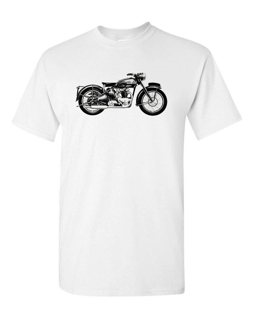 Motorcycle Tee T Shirt White 100% Cotton Vtg Art Retro Bobber Chopper Racing
