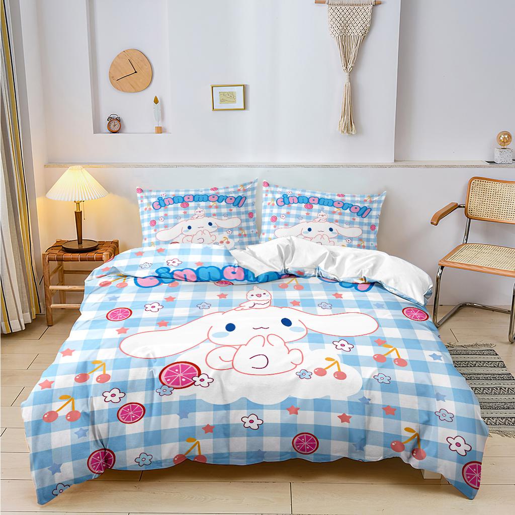 Sanrio Cinnamoroll Kuromi Bedding Sets Cartoon Comforter Quilt Bed Cover Duvet Cover Pillow Case 2-3 Pieces Sets for Kids Adult