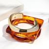 3pcs Amber Gold Color Acrylic Square Round Cuff Bracelets Bangle for Women Punk Resin Irregular Geometric Stack Jewelry Set Gift