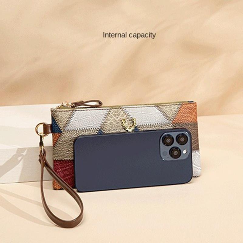 PU Leather Women's Mix-colours Long Wallet Trendy Aesthetic Wristband Vintage Zipper Purse Luxury Fawn Decor Clutch MIT