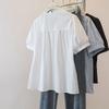 Plus Size Elastic Waist Office Lady Trend Shirt and Blouse Short Sleeve Solid Top  Women Clothing V-neck French Chic