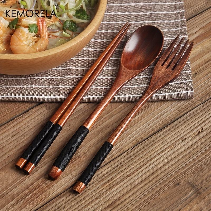 Japanese Wooden Chopsticks Fork Spoon Set Chinese Food Western Food Reusable Family Travel Chopsticks Fork Spoon Three-Piece Set