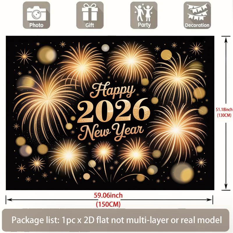 VIKAMA 2026 Gobelin noworoczny fajerwerki ściana tła salonu impreza sylwestrowa bankiet hotelowy odliczanie rekwizyty do zdjęć