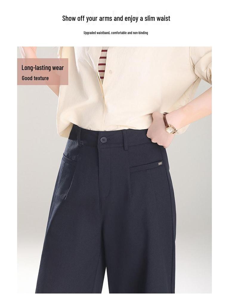 Beige Turn-Up Wide-Leg Cropped Pants - Women's 2025 Spring/Autumn Casual Loose Fit