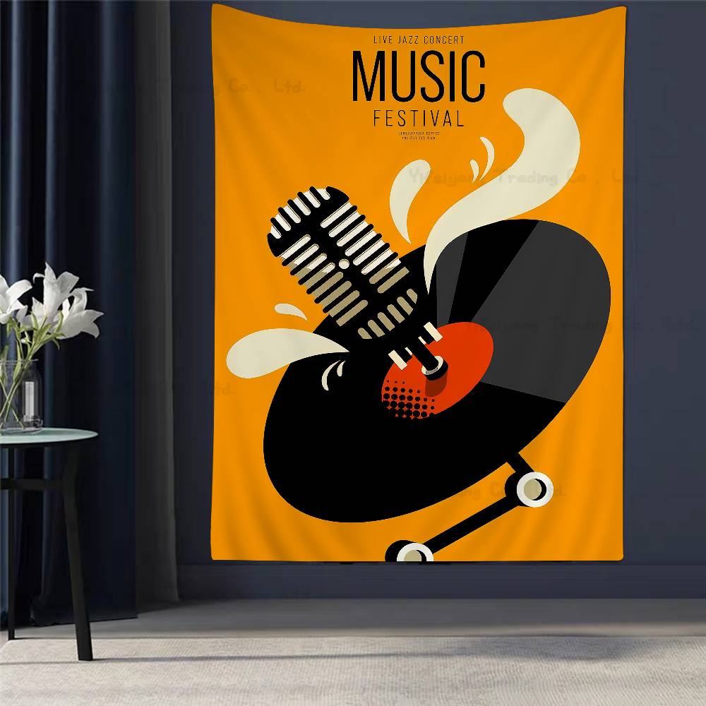 Abstract Jazz Festival Record Machine Music Symbol Art Anime Tapestry Hanging Tarot Hippie Wall Rugs Dorm Home Decor