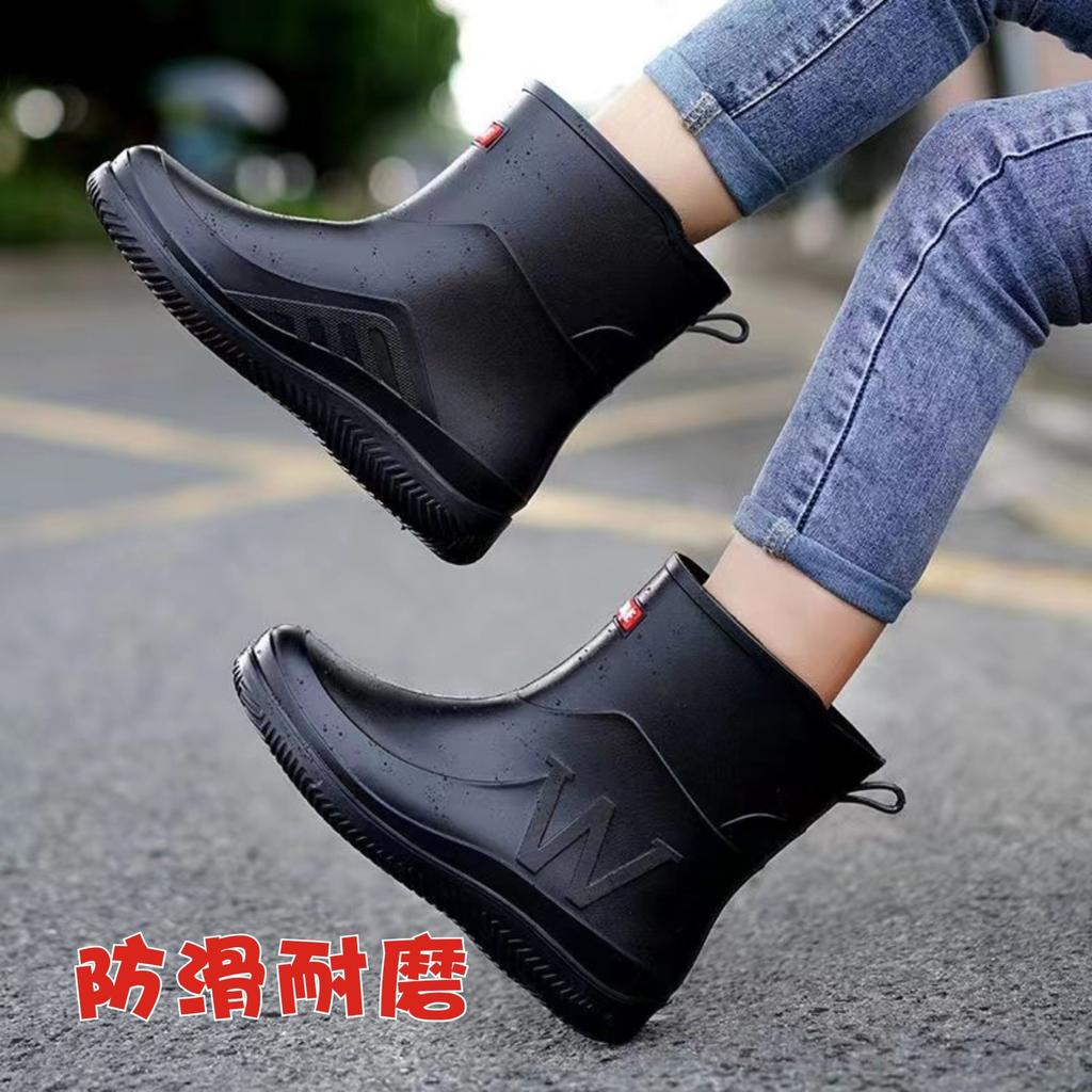 Men Waterproof Mid-Calf Work Rain Boots Non-Slip Rubber Shoes for Construction, Kitchen, and Fishing