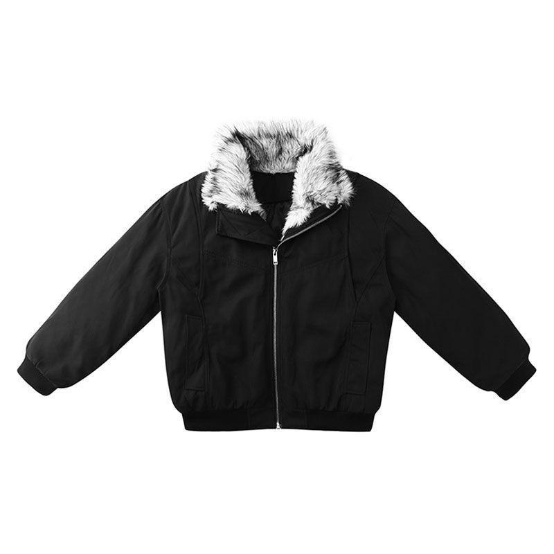 

Унисекс Американская Ретро Крутая Куртка с Меховым Воротником - Теплая Утепленная Хлопковая Верхняя Одежда для Зимы. S