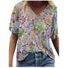 Women Tie-dye  Floral  Printed Colorful  Short Sleeve V Neck  Blouse Tops