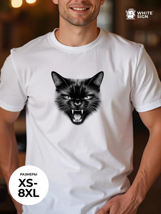 Oversized cotton T-shirt with Black Cat print L