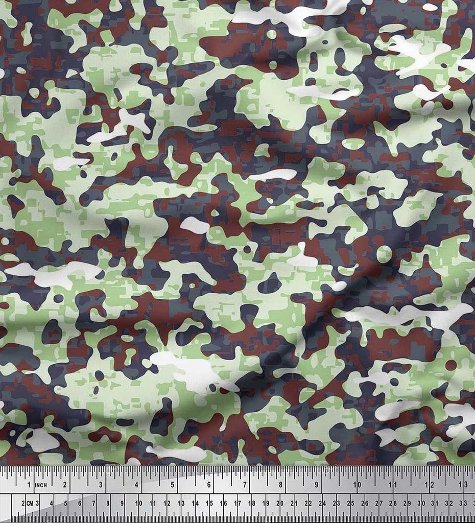 Soimoi Japan Crepe Satin Fabric Two Tone With White Camouflage Print Fabric by the metre 42 Inch