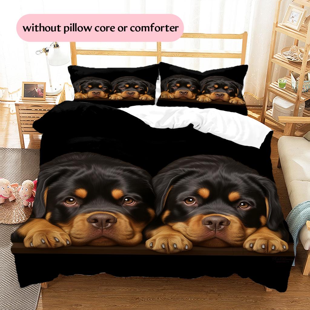 Black Rottweiler Pattern Bedding Home Decoration Birthday Gift (1 * duvet cover + 2 * pillowcase, without core)