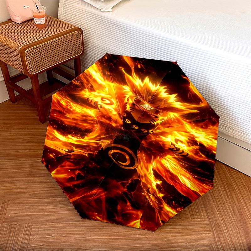 1 PC Automatic Folding Umbrella - Naruto Fire Sage Mode Pattern Portable Foldable Design With 8 Ribs Christmas Birthday Gifts